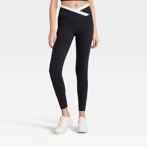 Women's High-Rise Crossover Waistband 7/8 Leggings - JoyLab ™ Black/White XXS
